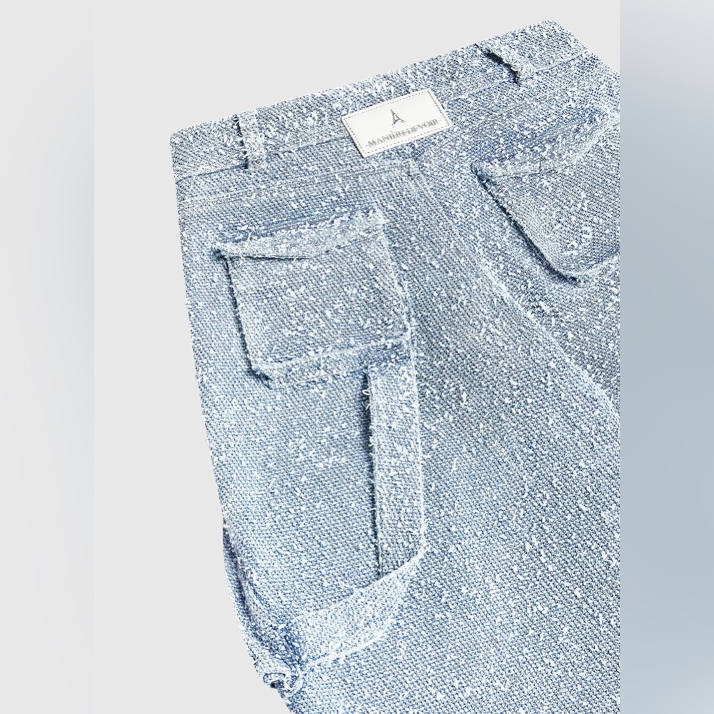 MANIÈRE DE VOIR- Anne Mid Blue
High Waisted Boucle Denim Cargo Pants NWT - Picture 5 of 15